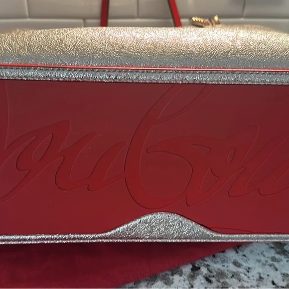 Christian Louboutin Shimmering Silver Tote with Red Lining - Picture 3 of 9
